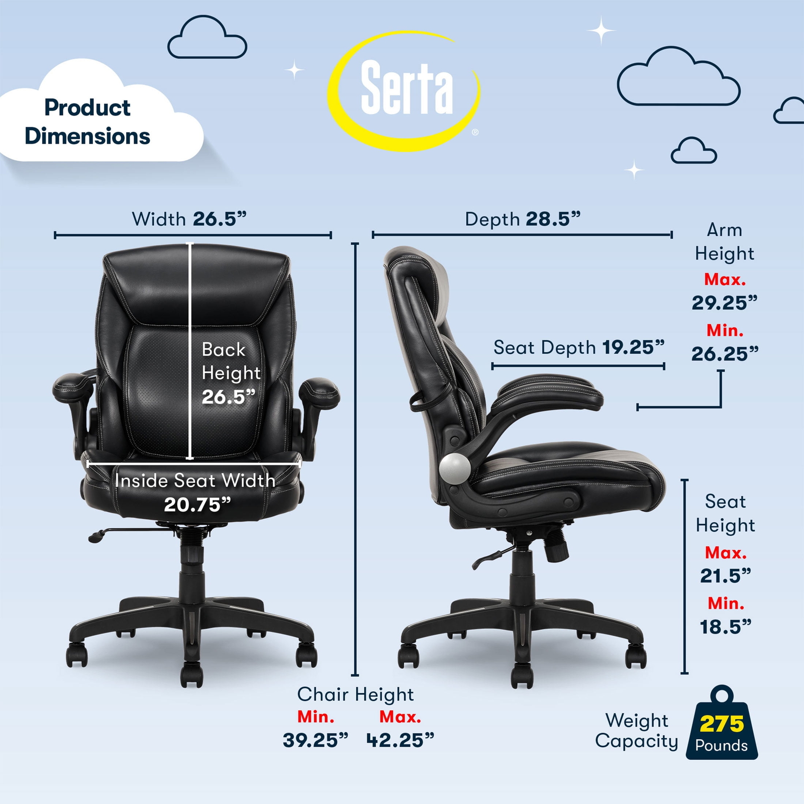 Serta Air Lumbar Bonded Leather Manager Office Chair, Black eBay