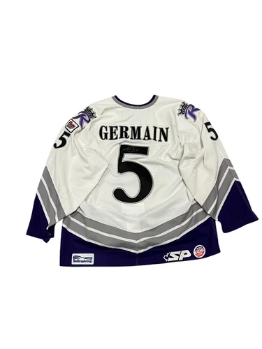 Reading Royals Hockey Jersey Game Worn Germain Autographed #5 Sz 56 Fight Strap