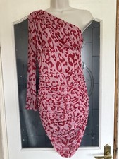 Red Leopard One Shoulder Mini Dress Size 8