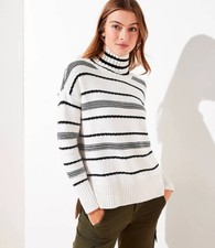 Image of NWT Loft Black & White Striped Funnel Neck Tunic Sweater, Size S