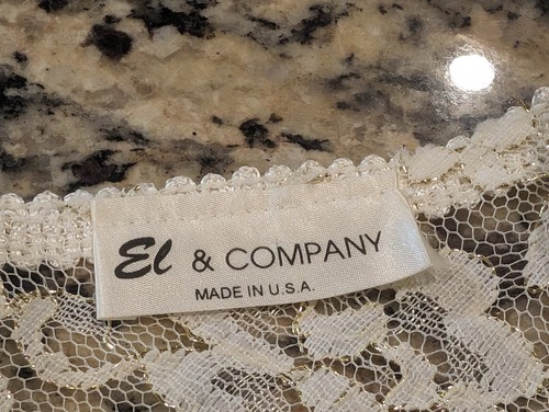 Vintage Retro El and Co. Fringe Shawl Made USA White Gold Accents Lace front tie - Picture 8 of 8