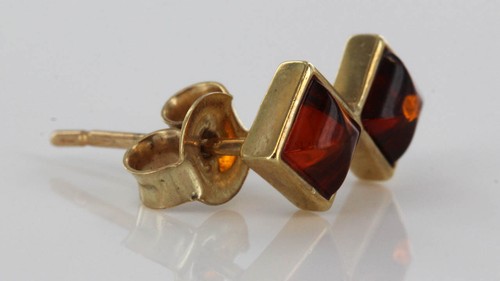 Italian Made unique German Baltic Amber Studs In 9ct Gold GS0022 RRP £195!!! - Picture 3 of 4