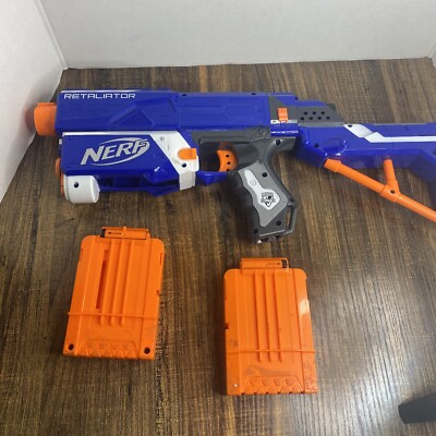 Nerf Elite Retaliator Blue Dart Gun Blaster w/ Stock