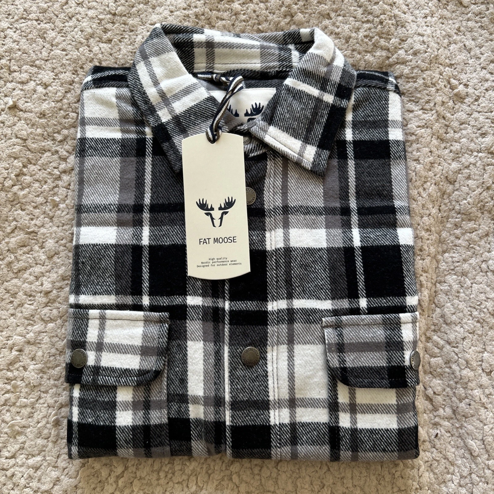Fat Moose Adrian Black Mix Cotton Check Outdoor Flannel Shirt OEKO-TEX Small NEW