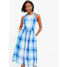 LOFT Plaid Cutout Back Pocket Midi Dress Size XL Textured Sleeveless New