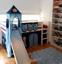 Mid Sleeper Bed Frame with a slide  and mattress- White . For Kids, Teenagers