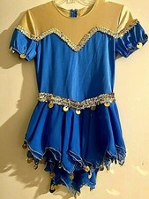 CustomMade Ladies Skating Dance LEOTARD DRESS-ADULT M-Blue Lycra/Chiffon/Sequins