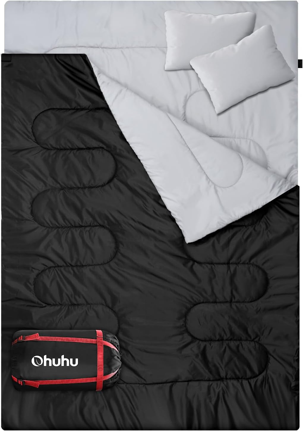 Double Sleeping Bag, Sleeping Bags for Adults with 2 Pillows 2 Person Sleeping