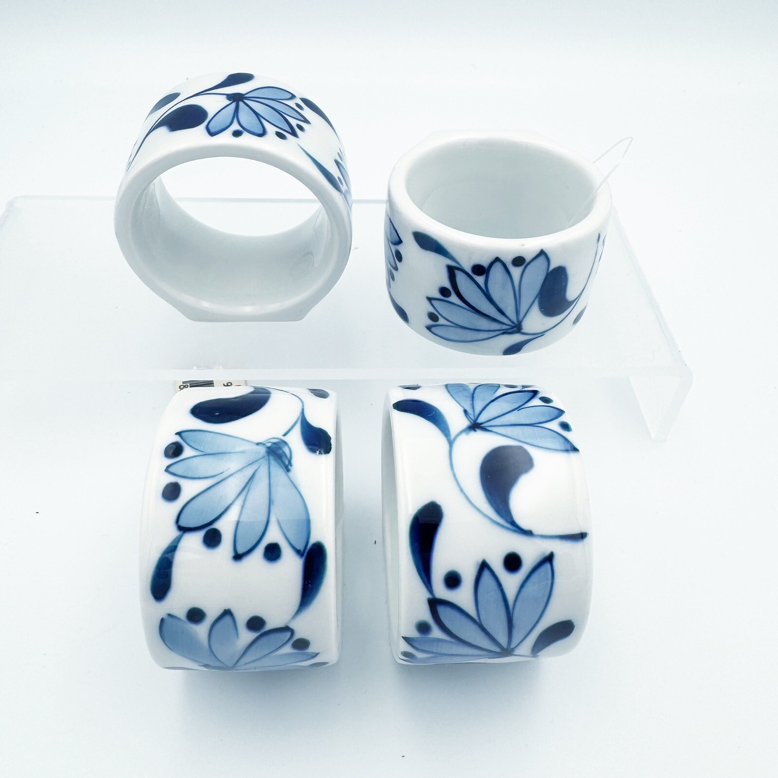 Vintage New Blue Floral Porcelain Napkin Rings Set Of 4 eBay