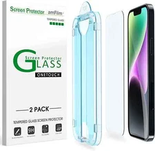 (2 Pack) amFilm for iPhone 14 Plus/ 13 Pro Max- OneTouch Glass Screen Protectors