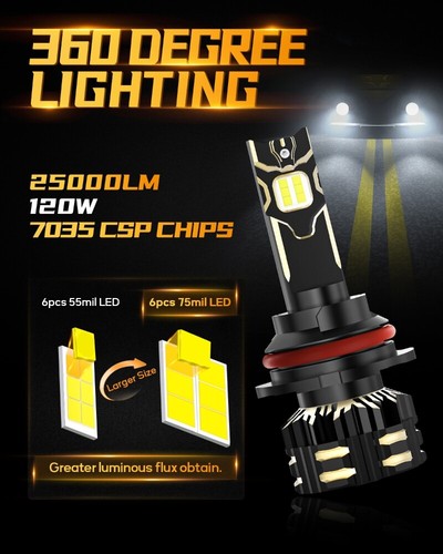 AUXBEAM 9007 HB5 120W 110W 90W 52W LED Faros Bombillas Kit Haz Alto y Bajo Brillante - Imagen 4 de 19