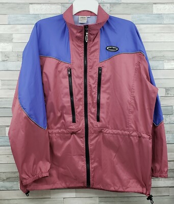 Vintage Hind Windbreaker Size Large Rain Jacket Pockets Full Zip Retro Pink Blue