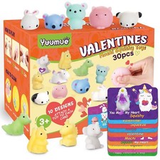 30 Pack Valentines Day Gift Cards with Mochi Squishy Toys Set for Kids, Valen...