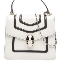 Bvlgari Serpenti White Black Trim Leather Top Handle Flap Crossbody Bag AUTH EUC