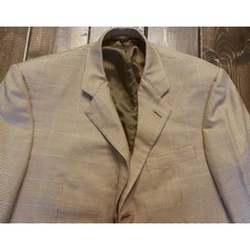 Hickey Freeman Wool Silk Brown Plaid Houndstooth Sport Coat Jacket Sz 40R