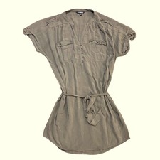 Express Women's Olive Green Rayon Mini Dress Short Sleeve with Belt