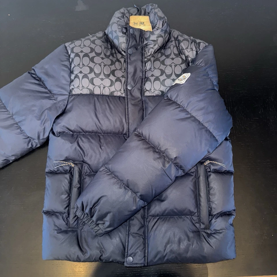 Coach Signature Men's Puffer Jacket Navy Blue Full Zip  Size Small - Image 2 of 4