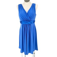 Davids Bridal Dress Womens 14 Blue Sleeveless V-Neck Ruched Waist Knee-Length