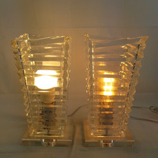 Mid-Century Style Clear Glass Stacked Skyscraper Table Lamp Pair 12.5 Inch 8.6KG