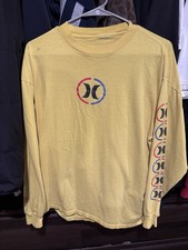 ๐บ๐ธ Vintage 90โs HURLEY Yellow Long Sleeve T-Shirt Sz L Made In USA Surf Wear