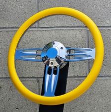 14 Polished Double Barrel Yellow Half Wrap And Plain Horn- 6 Hole Wheel