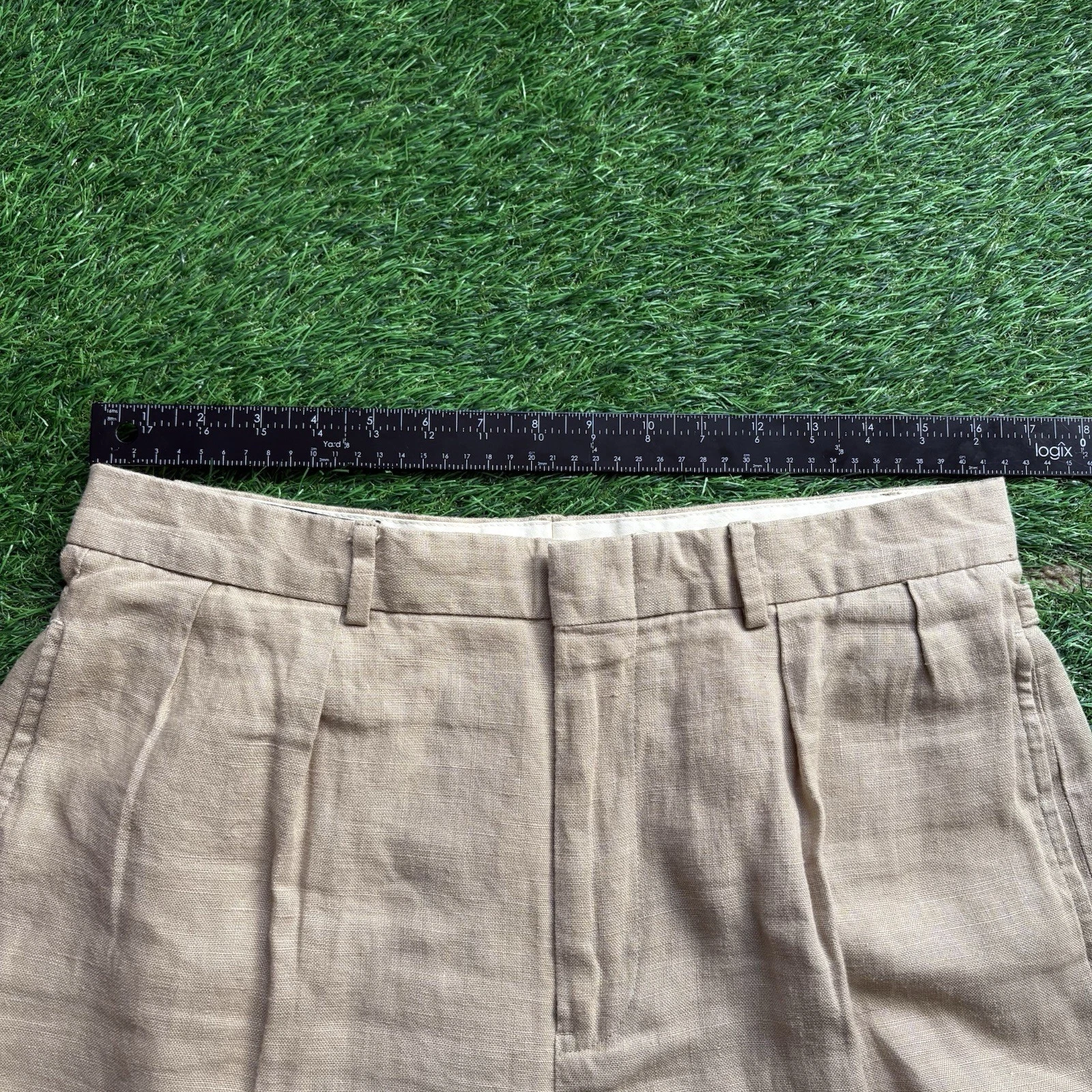 VTG 90s Polo Ralph Lauren 100% Linen Dress Pants Pleated Cuffed Mens 33x32 Beige image 10