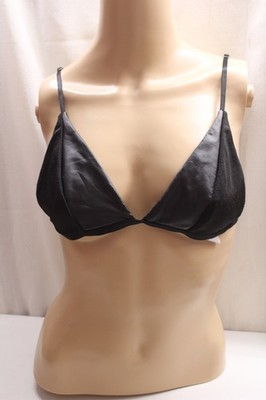 black satin triangle unlined wireless bralette adj. Spaghetti strap poly/ela S/M