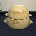 Set of 2 Vtg Pyrex Forest Fancies Mushrooms Cinderella Nesting Bowl 442 443