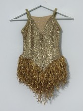 Weissman Gold Sequin Fringe Dance Costume Girls 3 Jazz Tap 20s Flapper Recital