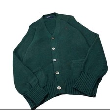 Ralph Lauren Polo Cotton Knit Cardigan Green L, Embroidered Logo, 2 Pockets