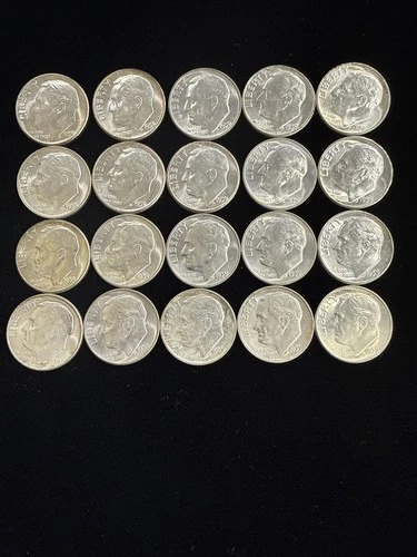 1959 Roosevelt Dime 90% Silver 20 Coin Lot AU/BU