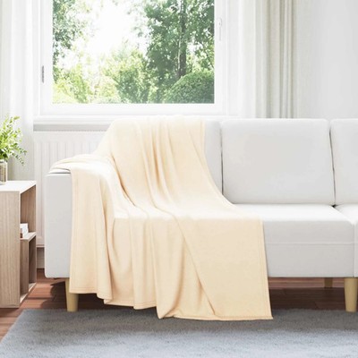 Wohndecke creme Fleece 170x130 cm leicht kuschelig Wohndeko Überwurf Plüsch XL