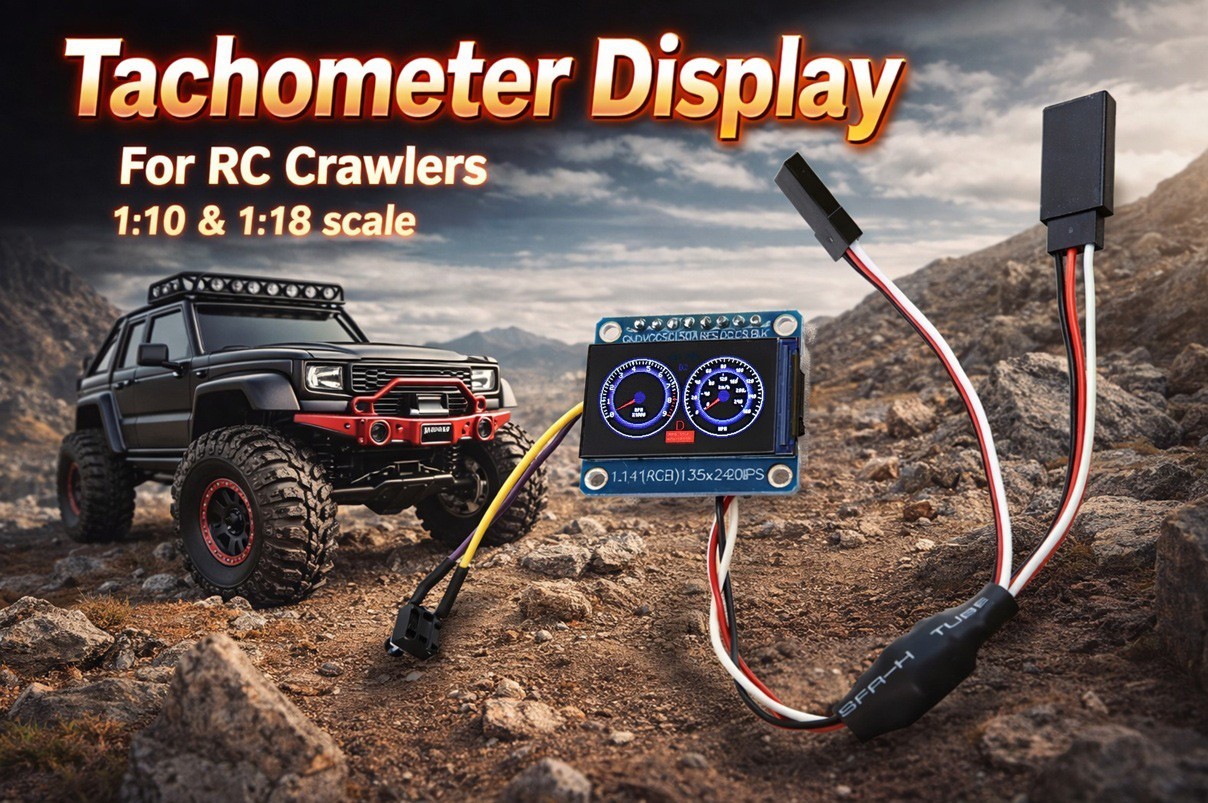RC Accessories 1/10 Scale Tachometer  LCD Display 1.14inch, RPM & Speed Gauge.