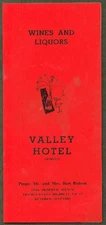Valley Hotel Wine Liquor List Renfrew ON ca 1950s