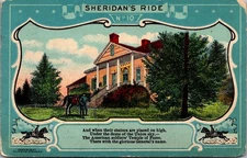 SHERIDAN'S RIDE Statues Placed on High SOLDIER and HORSE military ART Postcard