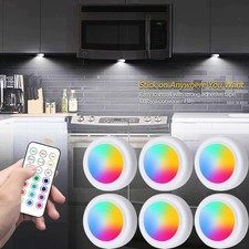 Wireless LED Puck Light 6 Pack Remote Control RGB Color Changing Cabinet Closet