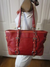 Coach Red Leather Tote 2010 East/West Gallery Medium 12343 Shoulder Bag SV