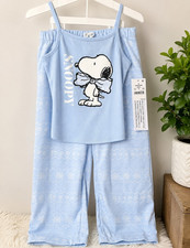 Peanuts Snoopy 2-Piece Pajama Set Size 8 Sleeveless Fleece Elastic Waist