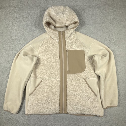 Uniqlo White Mountaineering Jacket Hoodie Large Ecru Deep Pile Fleece Full Zip