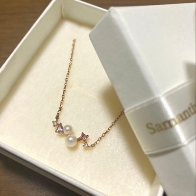Samantha Tiara Pearl Necklace Pink Gold Chain Lavender Amethyst Pink Tourmaline