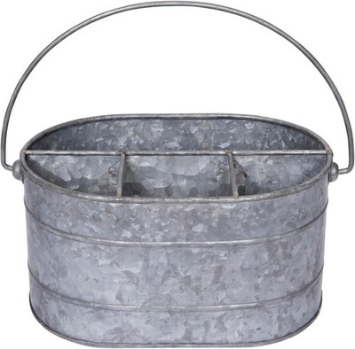 Creative Co-op Farmhouse Galvanized Metal Storage Caddy with 4 Compartments and