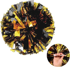 Black and Gold Metallic Pom Poms Cheerleading, Fluffy Cheerleader Pom Poms 2 PCS