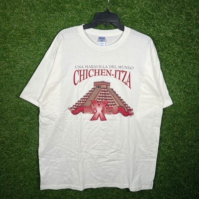 M&O Knits Chichen Itza Mexico Souvenir Graphic T-Shirt White Mens XL 3062