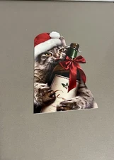 Christmas Greeting Card Cat With A Wine Bottle Large Card