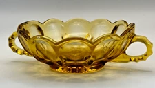 Vintage Amber Depression Glass Bon Bon Bowl Dish w/ Handles Scalloped Pattern