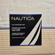 Nautica Prospect Harbor Yellow Blue Stripe 4 Piece California King Sheet Set NEW