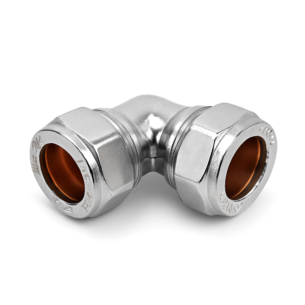 Westco 15mm Bright Chrome Compression Elbow CxC Pipe - Plumbing Fitting UK