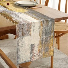 Leinen Tischläufer Retro Ölgemälde Muster Tischdecke gelb und grau Tisch D
