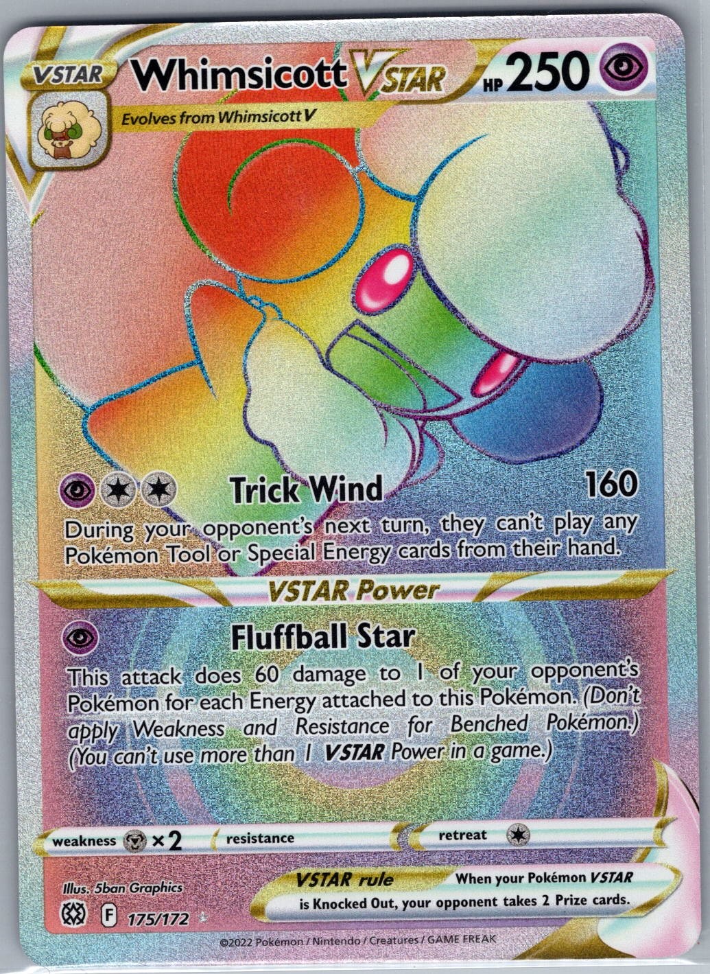 Whimsicott VSTAR (Secret) 175/172 SWSH09: Brilliant Stars - Pokemon Card - NM