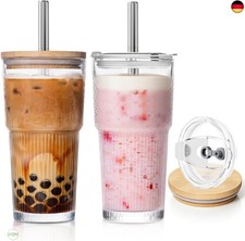 KEMORELA 2 Stück 600ml Glasbecher mit 2-in-1 Deckel & Bambusdeckel, 2
